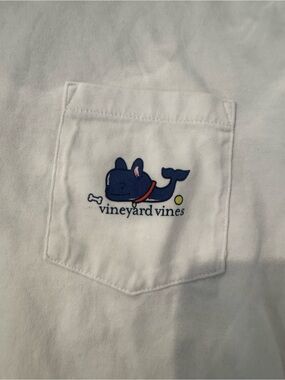 Vineyard Vines White Pocket Tee with Navy Whale-Dog Graphic